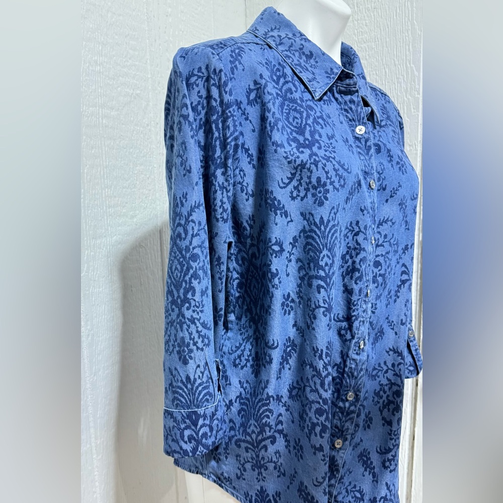 Allison Daley Navy Patterned Button Down Shirt - Picture 5 of 6